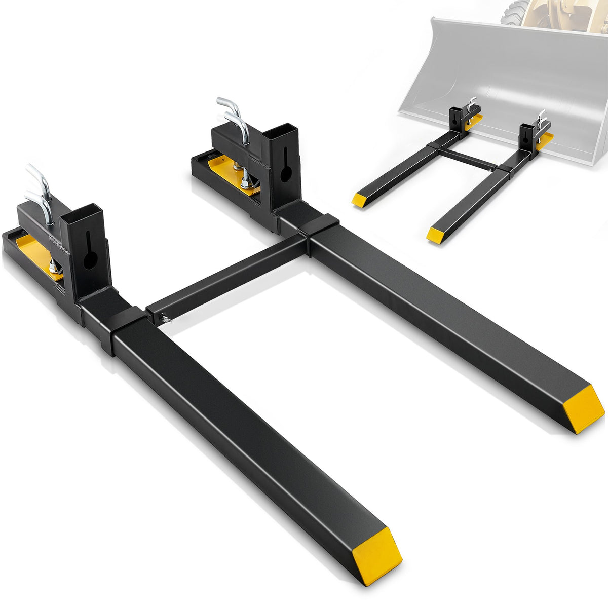 VEVOR Pallet Forks, 4000 lbs Clamp on Pallet Forks, 60" Total Length Heavy Duty Pallet Forks with Adjustable Stabilizer bar, Tractor Bucket Forks for Tractor Attachments, Skid Steer, Loader Bucket