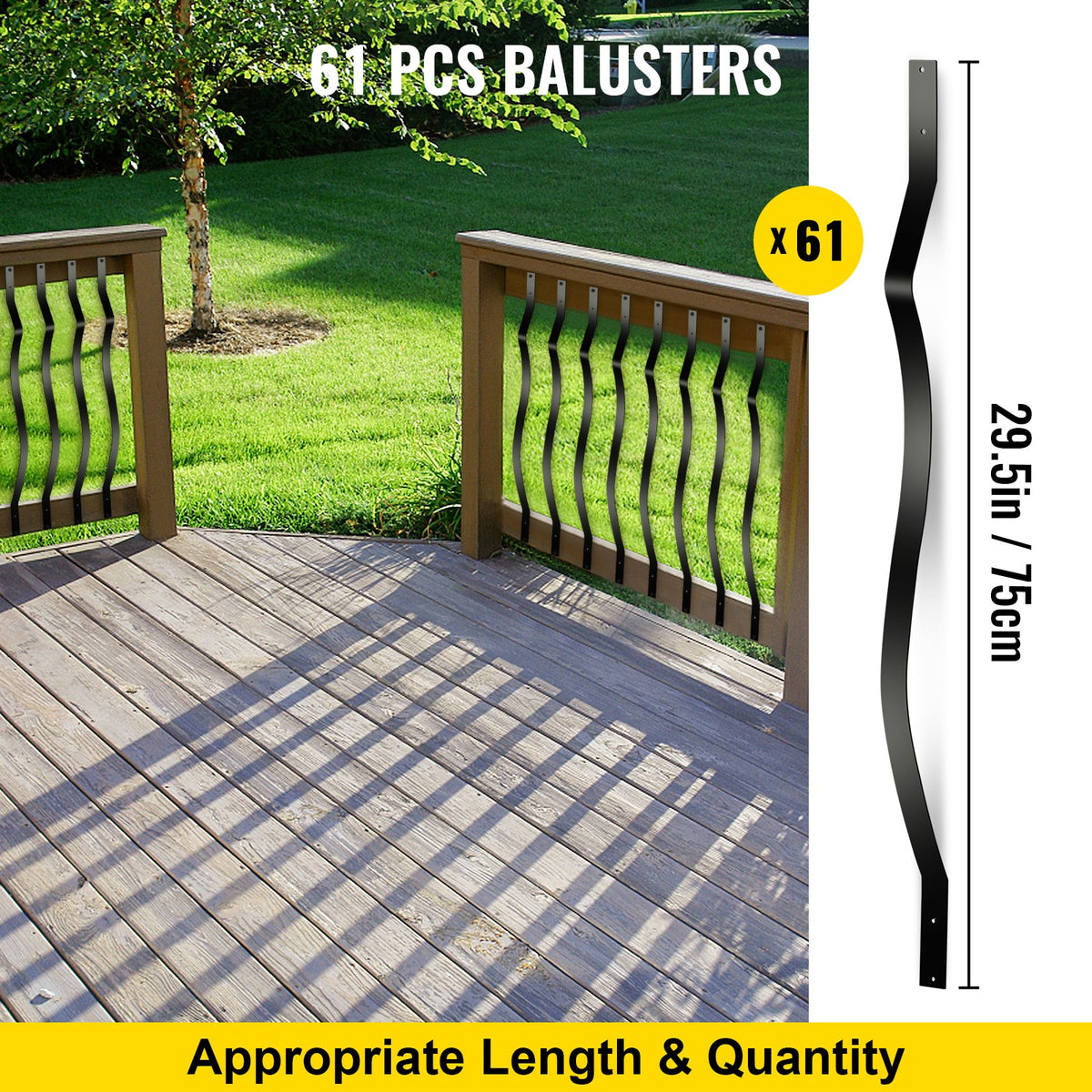 VEVOR Deck Balusters, 61 Pack Metal Deck Spindles, 29.5\"x1\" Staircase Baluster with Screws, Aluminum Alloy Deck Railing for Wood and Composite Deck, Stylish Baluster for Outdoor Stair Deck Porch