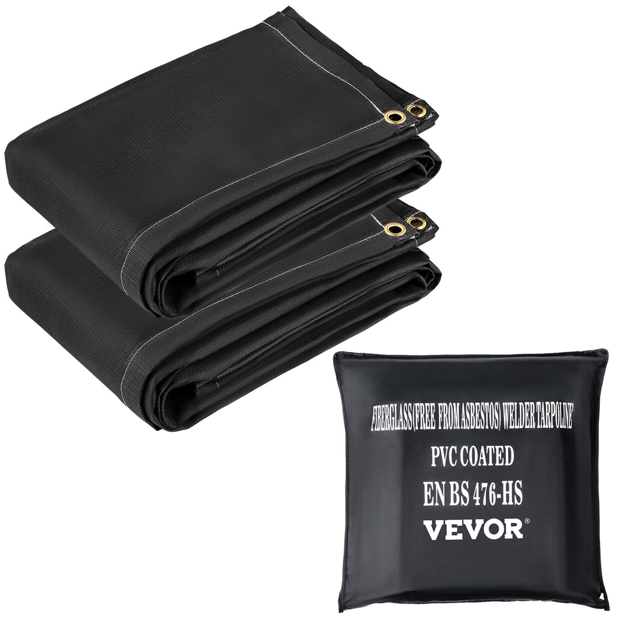 VEVOR Fire Blankets, 2 Pack Welding Blankets, 8\' x 10\' Fire Suppression Blanket, 1022°F Flame Retardant Blanket, Black Fire Emergency Blankets, Fiberglass Fire Retardant Blanket with 12 Brass Gromme