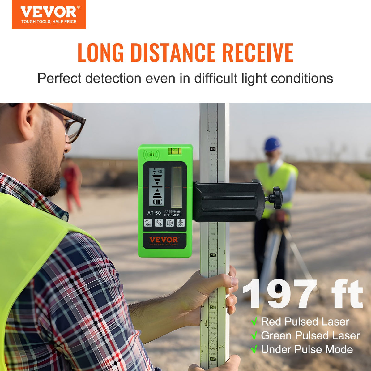 VEVOR Laser Receiver, 197 ft Working Range, Green Laser and Red Beam Detector for Pulsing Line Lasers, Customizable Speaker & Dual LCD Display & Built-In Bubble Level with Clamp for Laser Level Ebay美