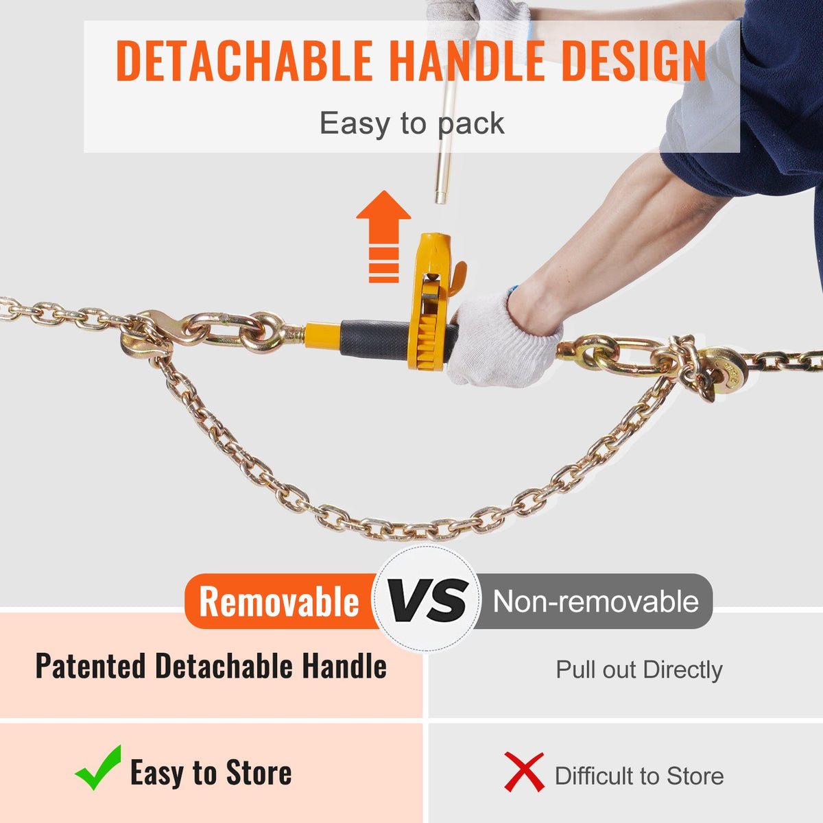 VEVOR Ratchet Chain Binder, 3/8"-1/2" Heavy Duty Load Binders, with G80 Hooks 12000 lbs Secure Load Limit, Labor-saving Anti-skid Handle, Tie Down Hauling Chain Binders for Flatbed Truck Trailer, 4 Pc
