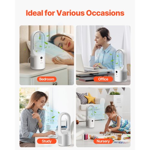 VEVOR Desk Fan Bladeless, 12.99 Inch Kids-Friendly Personal Portable Desk Fan, 6-Speed USB Quiet Cooling Small Tower Fan with