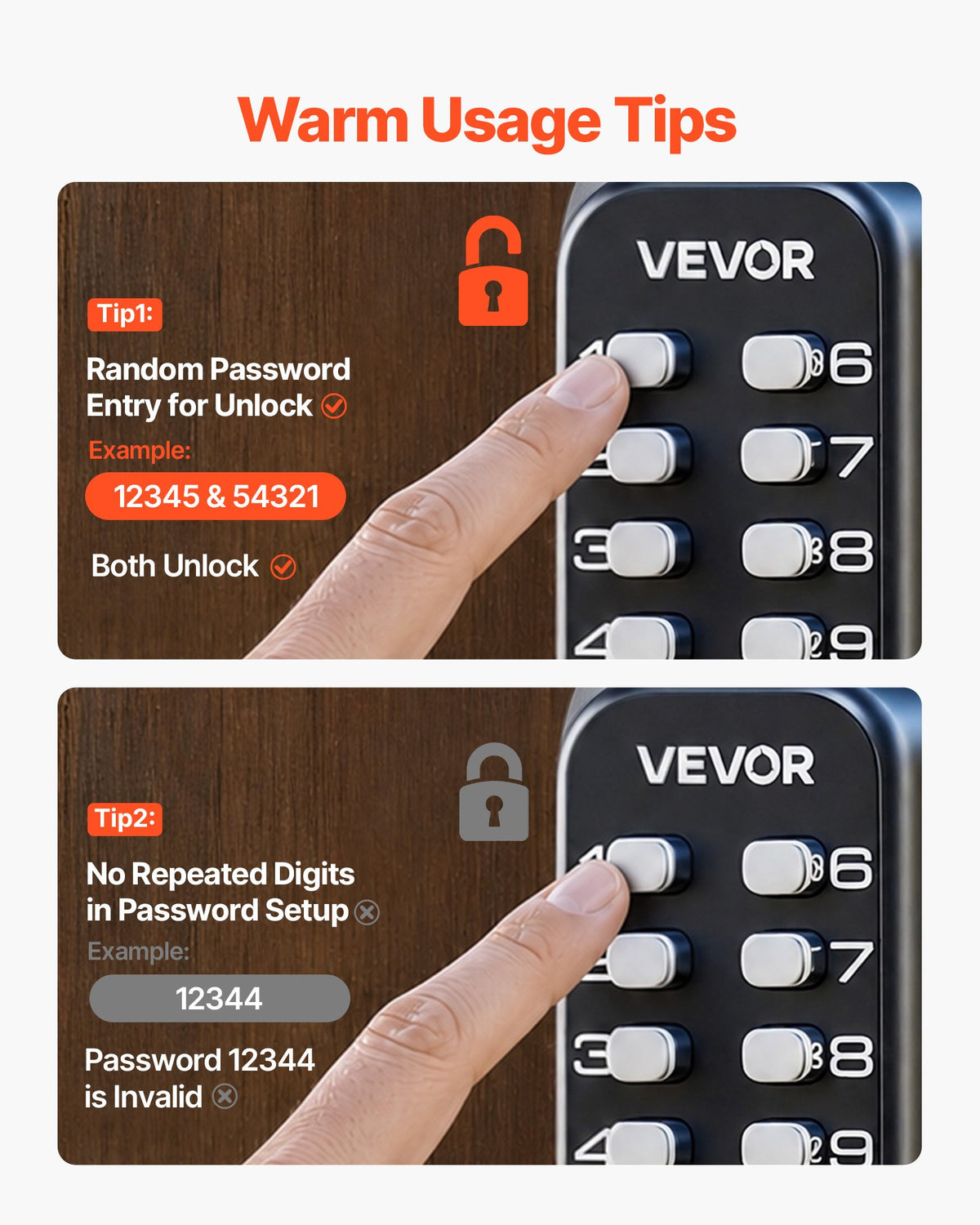 VEVOR Mechanical Keyless Entry Door Lock, 2.0 Code Upgrade, 4-7 Digits Code, Single-Sided Push Button Combination Mechanical 
