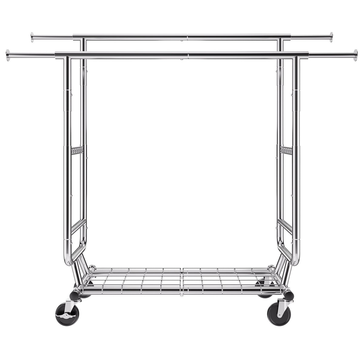 VEVOR Heavy Duty Clothes Rack, Double Hanging Rod Clothing Garment Rack for Hanging Clothes, Adjustable Height and Extendable Length Clothing Rack with Bottom Storage Area, 600 lbs Load Capacity