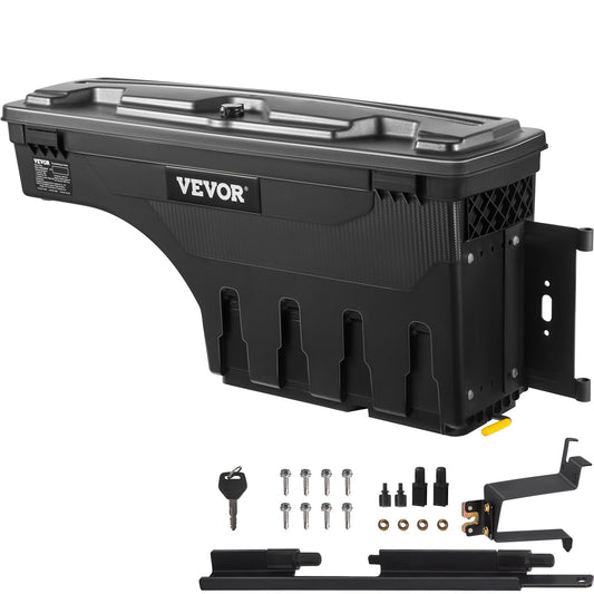 VEVOR Truck Bed Storage Box, Lockable Lid, Waterproof ABS Wheel Well Tool Box 6.6 Gal/20 L, Compatible with Chevrolet Silverado 1500 GMC Sierra 1500 2019-2020, Passenger Side, Black