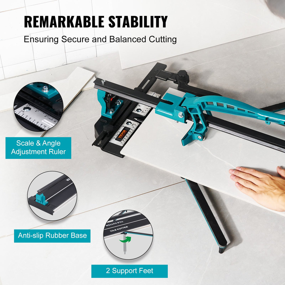 VEVOR Manual Tile Cutter, 32 inch, Porcelain Ceramic Tile Cutter with Tungsten Carbide Cutting Wheel, Infrared Positioning, Anti-Skid Feet, Durable Rails for professional installers or beginners