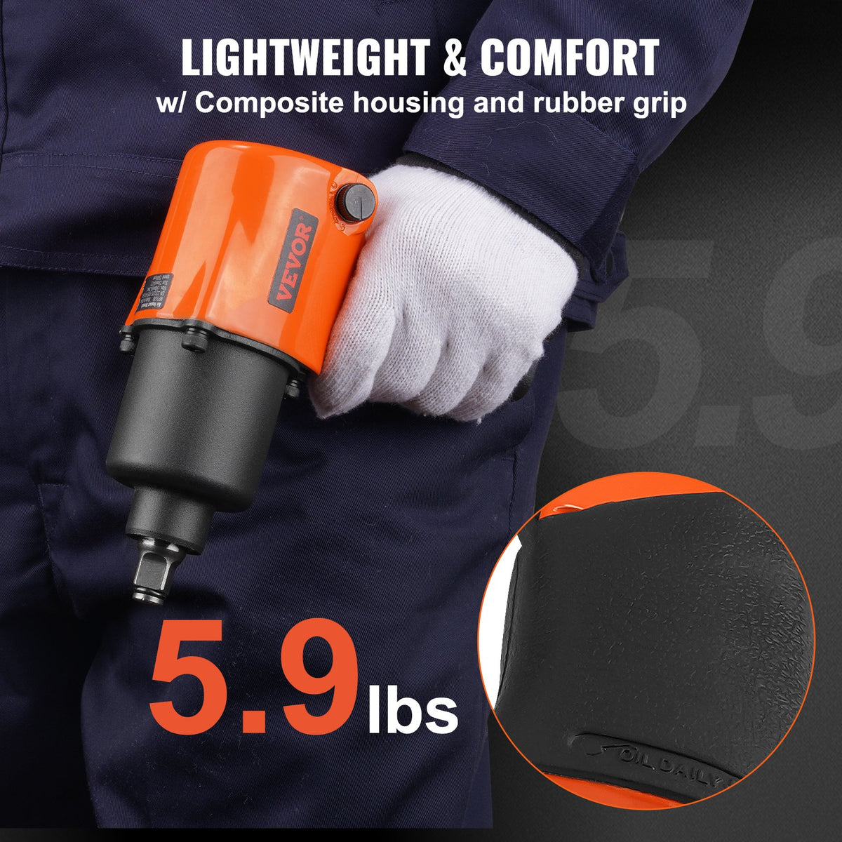 VEVOR Air Impact Wrench, 1/2" Drive Air Impact Gun Up to 880ft-lbs Nut-busting Torque, 7500RPM Lightweight Pneumatic Tool for Auto Repairs and Maintenance