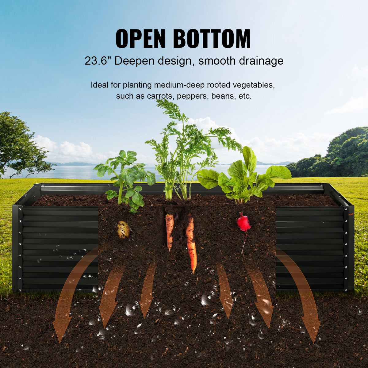 VEVOR Raised Garden Bed, 8 x 4 x 2 ft Galvanized Metal Planter Box, Outdoor Planting Boxes with Open Base, for Growing Flowers/Vegetables/Herbs in Backyard/Garden/Patio/Balcony, Dark Gray