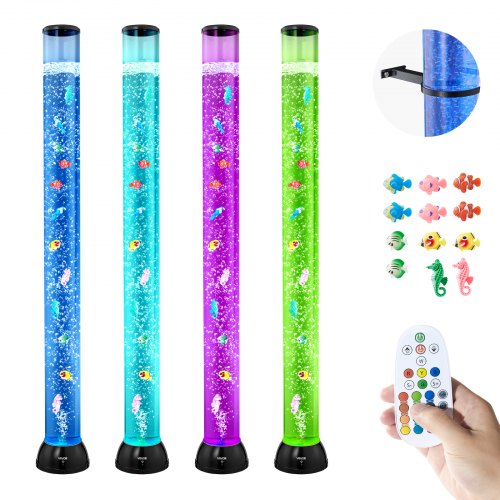 VEVOR Sensory Bubble Tube Lamp, 1.2 m Bubble Fish Tube, Sensory Aquarium Lamp with 10 Floating Fish & 16 Color Effects, Remot