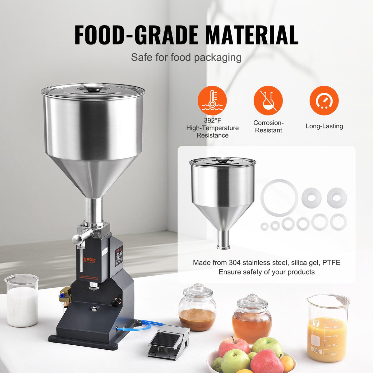VEVOR Pneumatic Paste Liquid Filling Machine, 5-50ml Bottle Filler, Bottle Filling Machine, Stainless Steel Liquid Filler with Pedal for Milk Water Juice Essential Oil Shampoo Cosmetic Honey Lotion