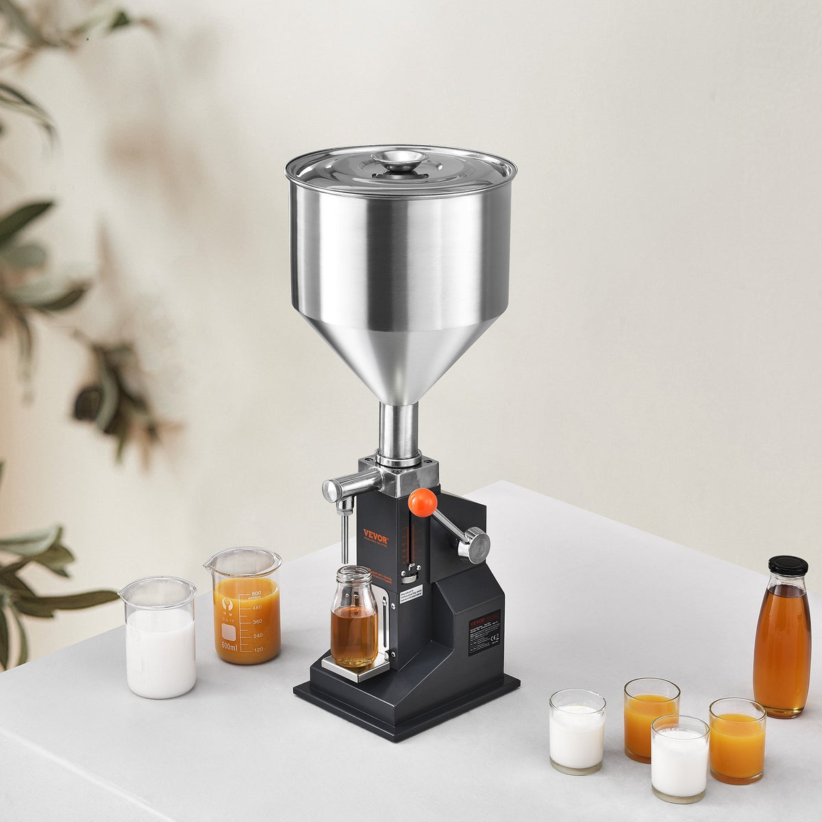 VEVOR Manual Paste Liquid Filling Machine, 5-100ml Bottle Filler, Adjustable Bottle Filling Machine, Stainless Steel Liquid Filler with Hopper for Milk Water Juice Essential Oil Shampoo Cosmetic Honey