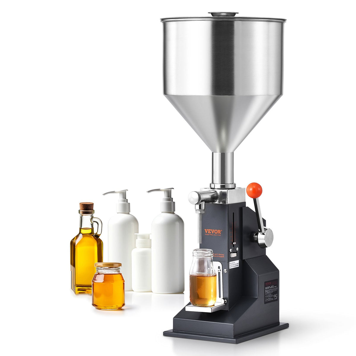 VEVOR Manual Paste Liquid Filling Machine, 5-100ml Bottle Filler, Adjustable Bottle Filling Machine, Stainless Steel Liquid Filler with Hopper for Milk Water Juice Essential Oil Shampoo Cosmetic Honey