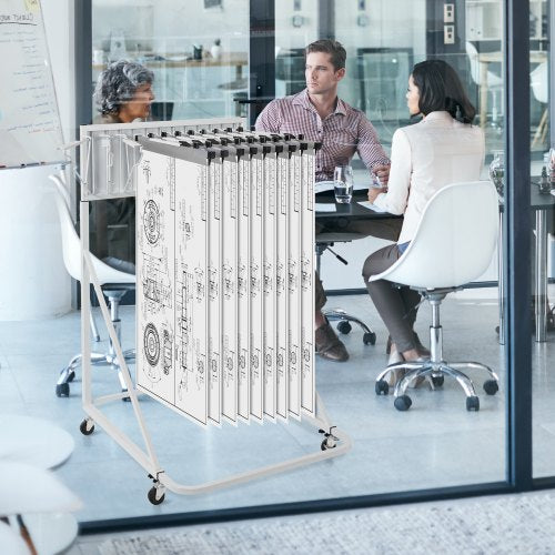 VEVOR Mobile Blueprint Storage Rack, Plan Holder with 12 Pivot Brackets, Mobile Blueprint Holder Adjustable Height & Length, 