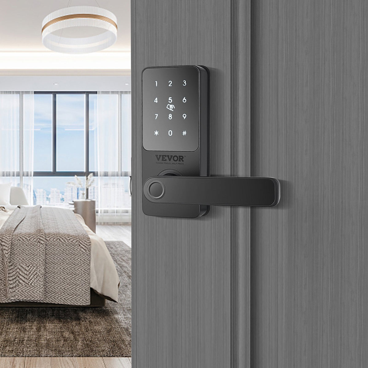 VEVOR Smart Lock, 5-in-1 Smart Door Knob, Fingerprint Deadbolt with App Control, Bluetooth Smart Lock, Keyless Entry Door Lock with Handle, Biometric Door Lock, Keypad Digital Door Lock for Front Door