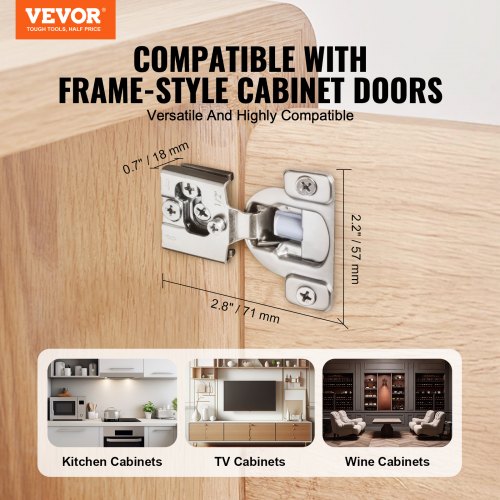 VEVOR Cabinet Hinges, 30 Packs Partial Overlay Kitchen Cabinet Door Hinges, 105 Degree Opening Angel Soft Close Concealed Cup