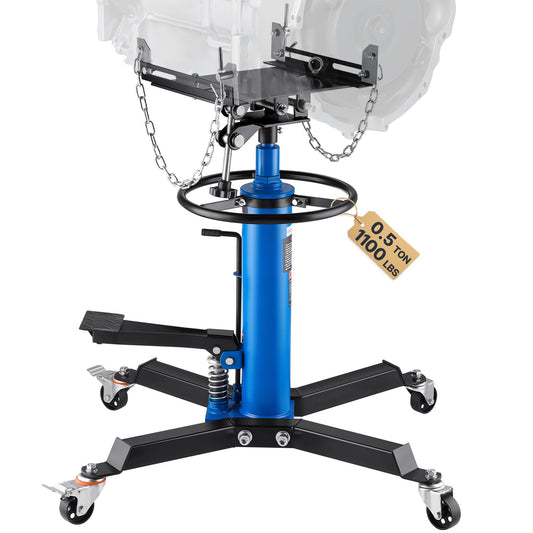 VEVOR Transmission Jack, 33\"-67\" High Lift, 1100 lbs Hydraulic Telescoping Transmission Jack, 2-Stage Floor Jack Stand 1/2 Ton Capacity with Foot Pedal, 360° Swivel Wheel, Garage/Shop Lift Hoist