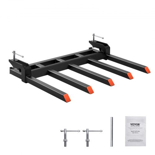 VEVOR Clamp on Debris Forks to 1200 mm Bucket, 1200 kg Capacity Heavy Duty Clamp on Pallet Forks Attachments, Fit for Loader 