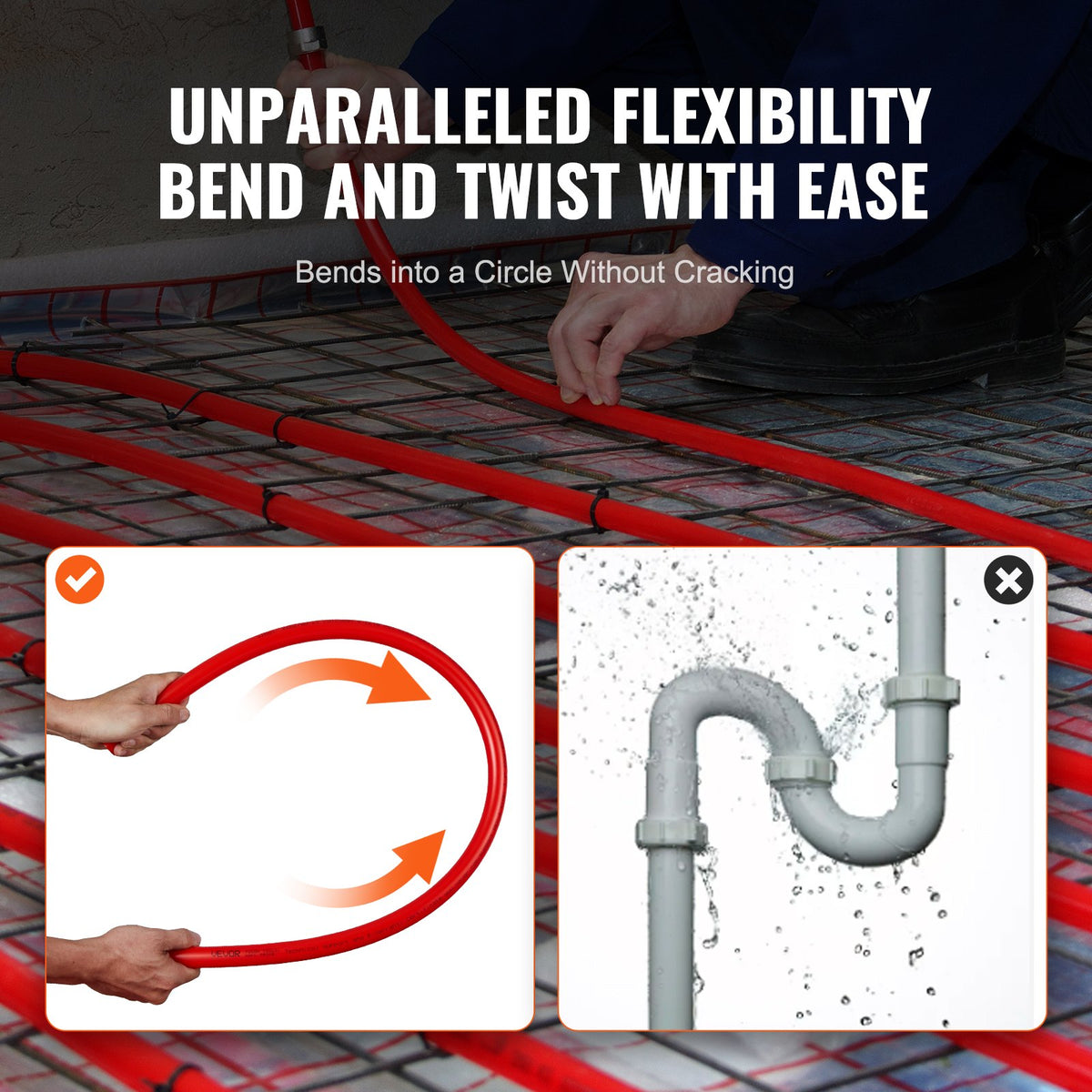 VEVOR PEX Pipe 3/4 Inch, 2 x 100 Feet Length PEX-A Flexible Pipe Tubing for Potable Water, Pex Water Lines for Hot/Cold Water & Easily Restore, Plumbing Applications with Free Cutter, Blue & Red