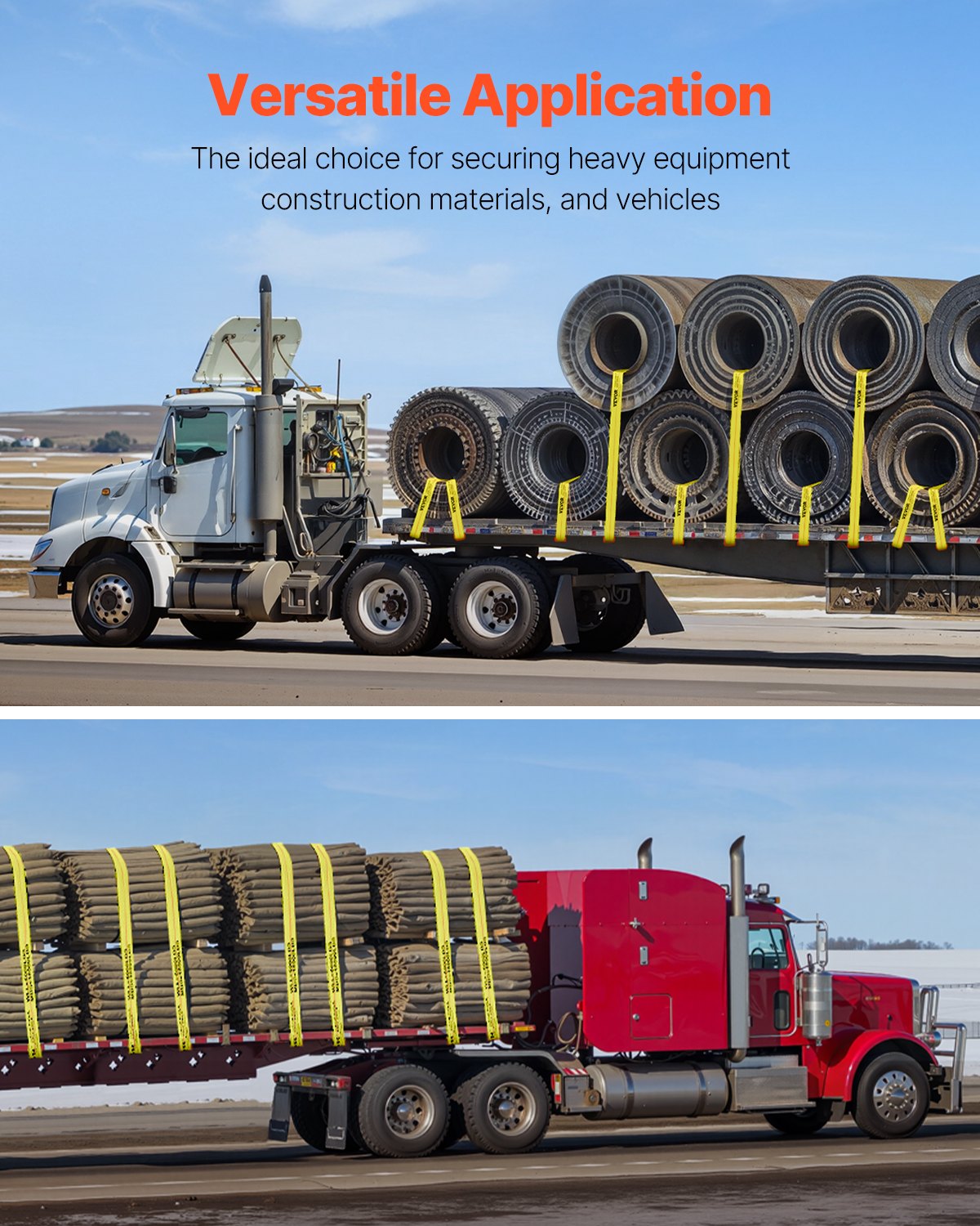 VEVOR Winch Straps, 4\" x 40', 6000 lbs Load Capacity, 18000 lbs Break Strength, Truck Straps with Flat Hook, Flatbed Tie Downs Cargo Control for Trailers, Farms, Rescues, Tree Saver, Yellow (10 Pack)