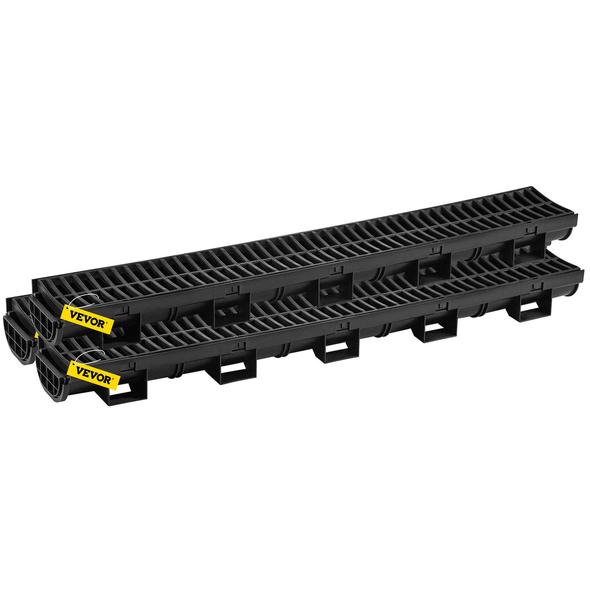 VEVOR Trench Drain System, Channel Drain with Plastic Grate, 5.7x3.1-Inch HDPE Drainage Trench, Black Plastic Garage Floor Drain, 3x39 Trench Drain Grate, with 3 End Caps, for Garden, Driveway-3 Pack
