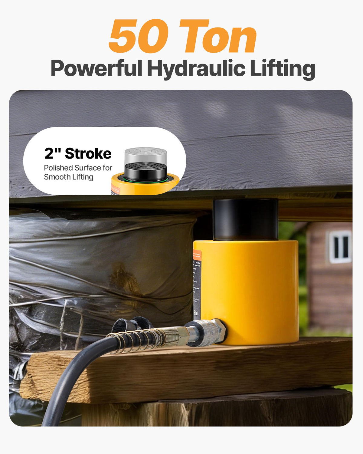 50T 2" Stroke Single Acting Hydraulic Cylinder Jack Ram