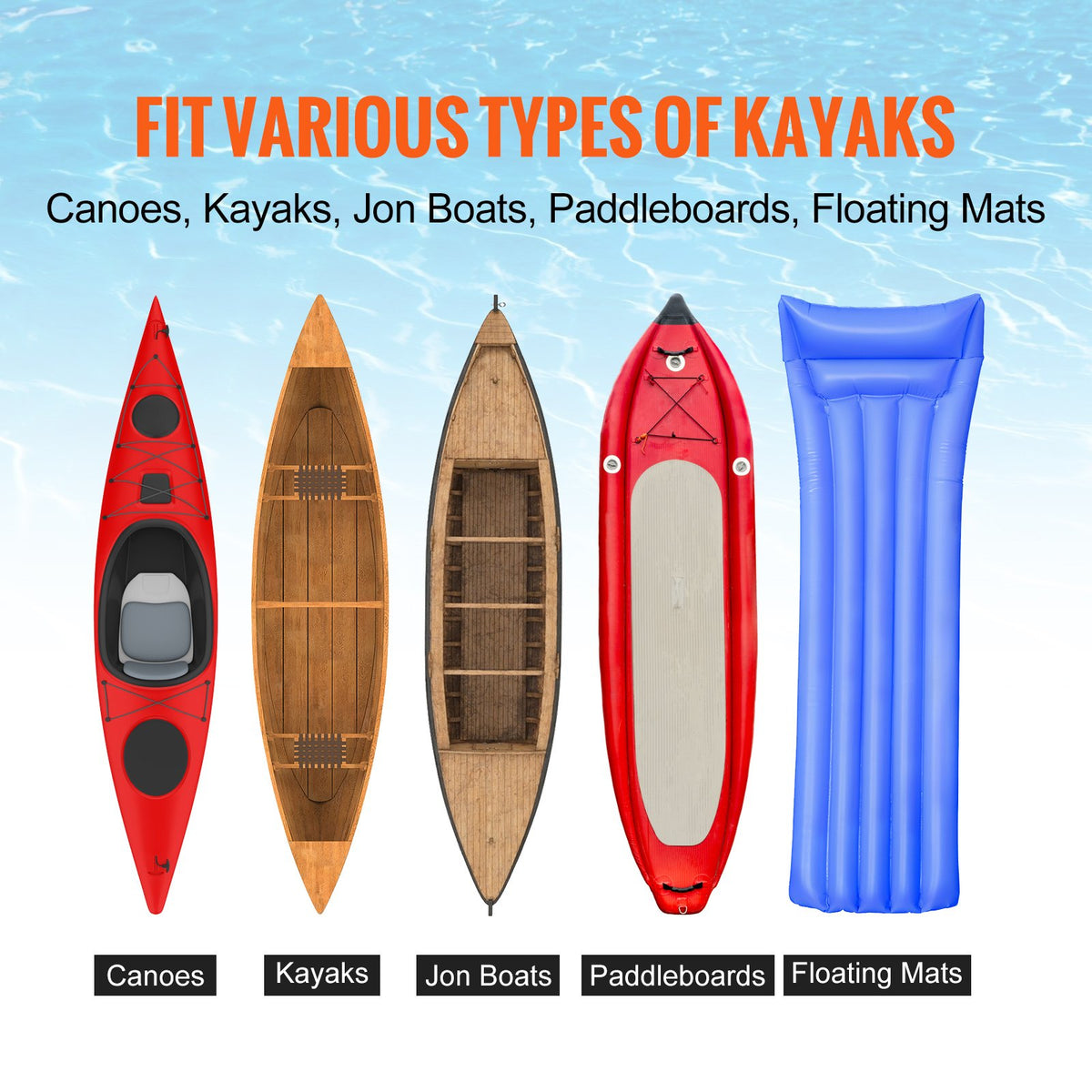 VEVOR Heavy Duty Kayak Cart, 450lbs Load Capacity, Detachable Canoe Trolley Cart with 12'' Solid Tires, Adjustable Width & Nonslip Support Foot, for Kayaks Canoes Paddleboards Float Mats Jon Boats