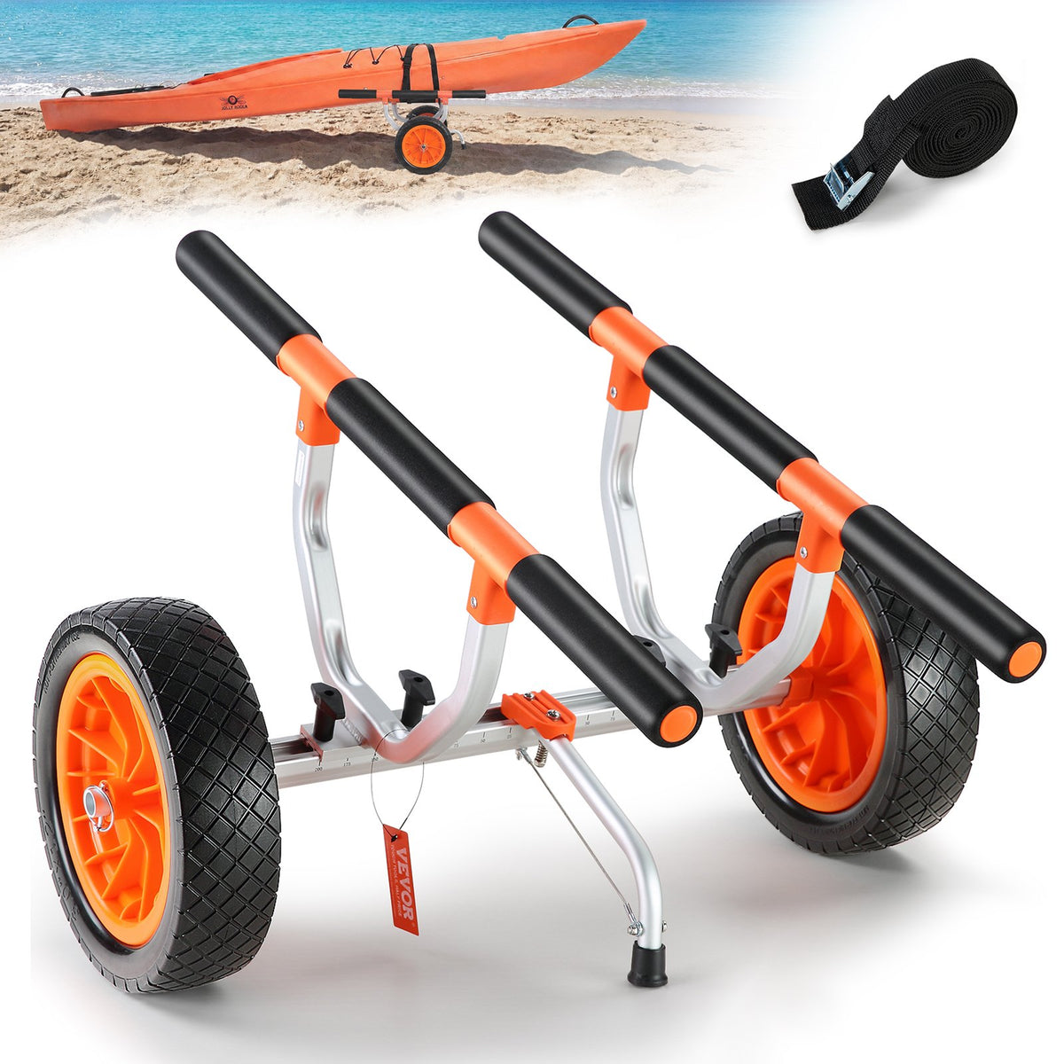 VEVOR Heavy Duty Kayak Cart, 450lbs Load Capacity, Detachable Canoe Trolley Cart with 12'' Solid Tires, Adjustable Width & Nonslip Support Foot, for Kayaks Canoes Paddleboards Float Mats Jon Boats