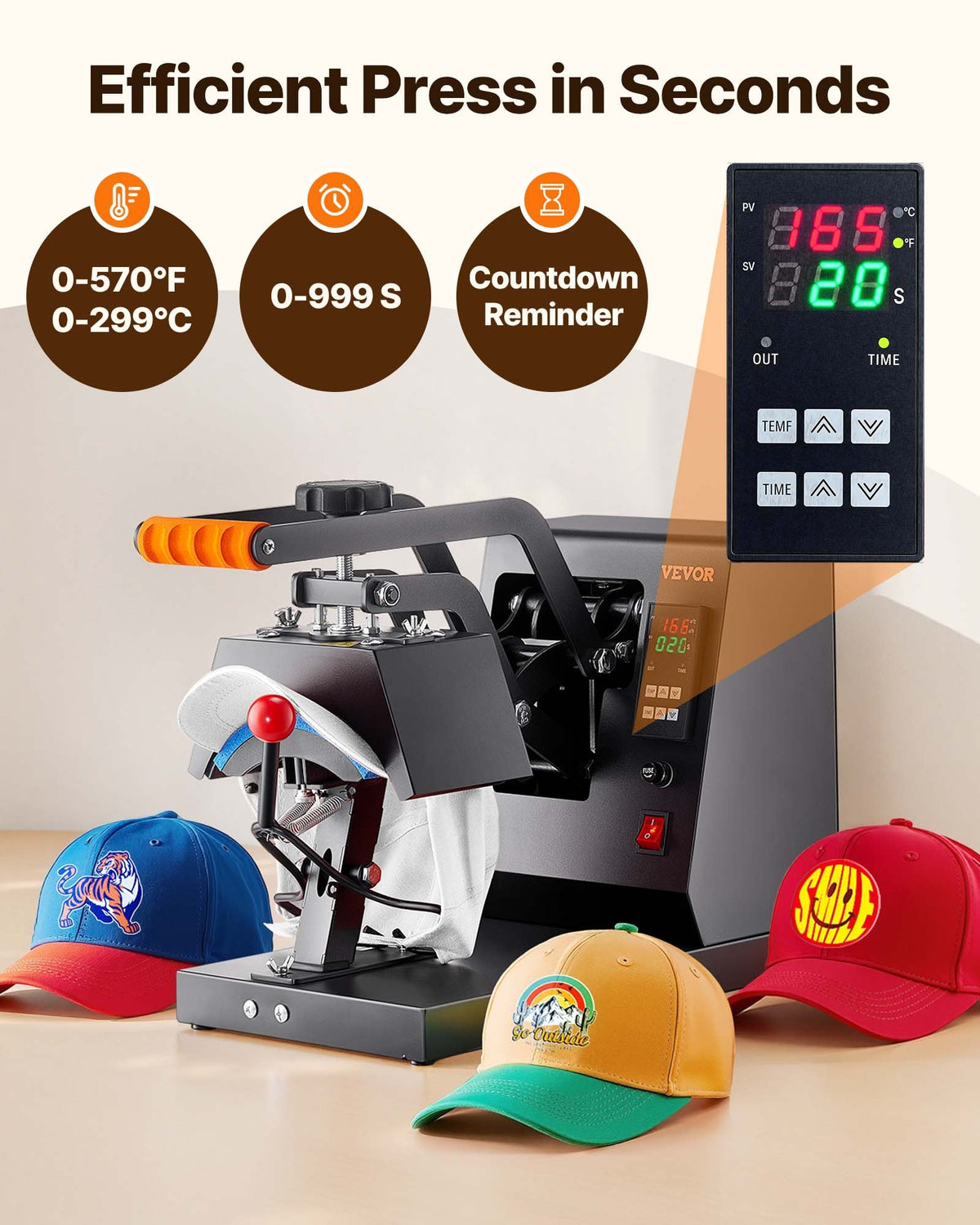 VEVOR Hat Heat Press, 4-in-1 Cap Heat Press Machine, 6 x 3in Clamshell Sublimation Transfer, LCD Digital Timer Temperature Control with 4pcs Curved Heating Elements (6x3/6.7x2.7/6.7x2.7/8.1x3.5)