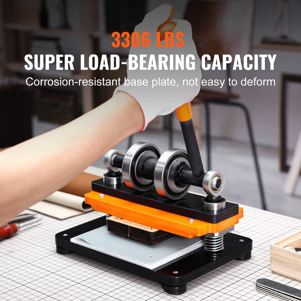 VEVOR Leather Cutting Machine, 7.1 x 3.9 in Embossing Plate Manual Die Cutter, 0.47 in Pressure Stroke Dual Guide Shafts Die Cut Machine, Leather Embossing Machine for Various of Materials