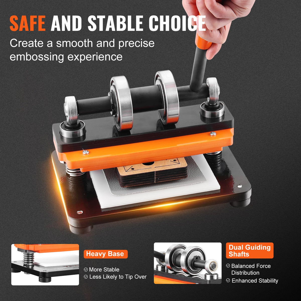 VEVOR Leather Cutting Machine, 7.1 x 3.9 in Embossing Plate Manual Die Cutter, 0.47 in Pressure Stroke Dual Guide Shafts Die Cut Machine, Leather Embossing Machine for Various of Materials