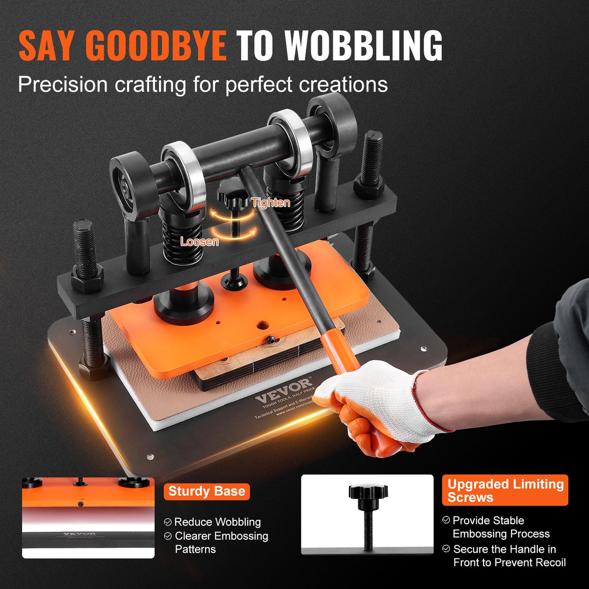 VEVOR Leather Cutting Machine, 10.2 x 5.9 in Embossing Plate Manual Die Cutter, 0.47 in Pressure Stroke Dual Guide Shafts Die Cut Machine, Leather Embossing Machine for Various of Materials