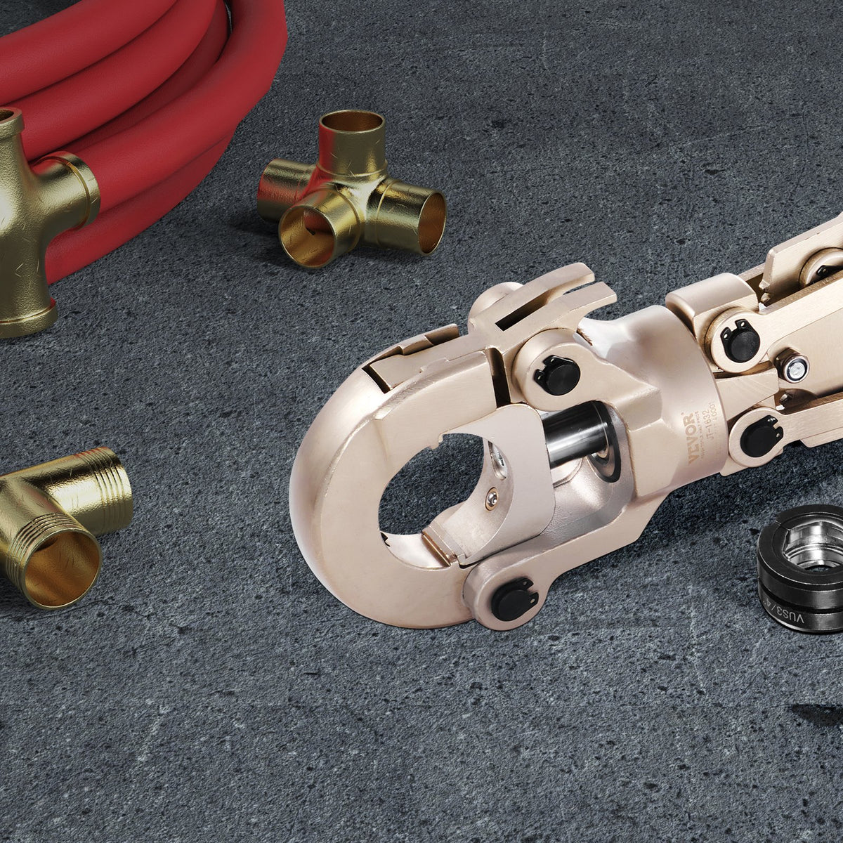 VEVOR Copper Press Tool Tube Fittings Crimping Kit, 360° Rotatable Press Crimper Tool with 1/2", 3/4", 1" Quick Change Jaws, Locking Pin & Extendable Handle, Meet ASTM B88 and B75 Standard