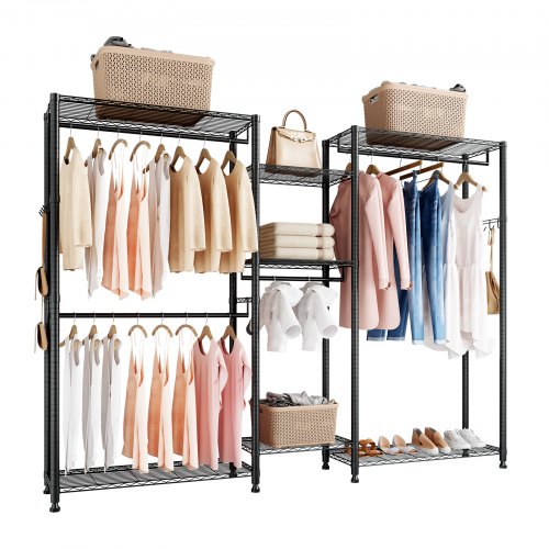 VEVOR Clothing Garment Rack, Heavy Duty Closet Wardrobe, 7 Adjustable Tiers Clothes Racks with Steel Frame, 385.5 kg Load Cap