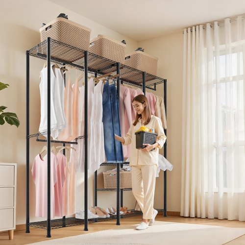 VEVOR Clothing Garment Rack, Heavy Duty Closet Wardrobe, Adjustable Tiers Clothes Racks with Steel Frame, 499 kg Load Capacit