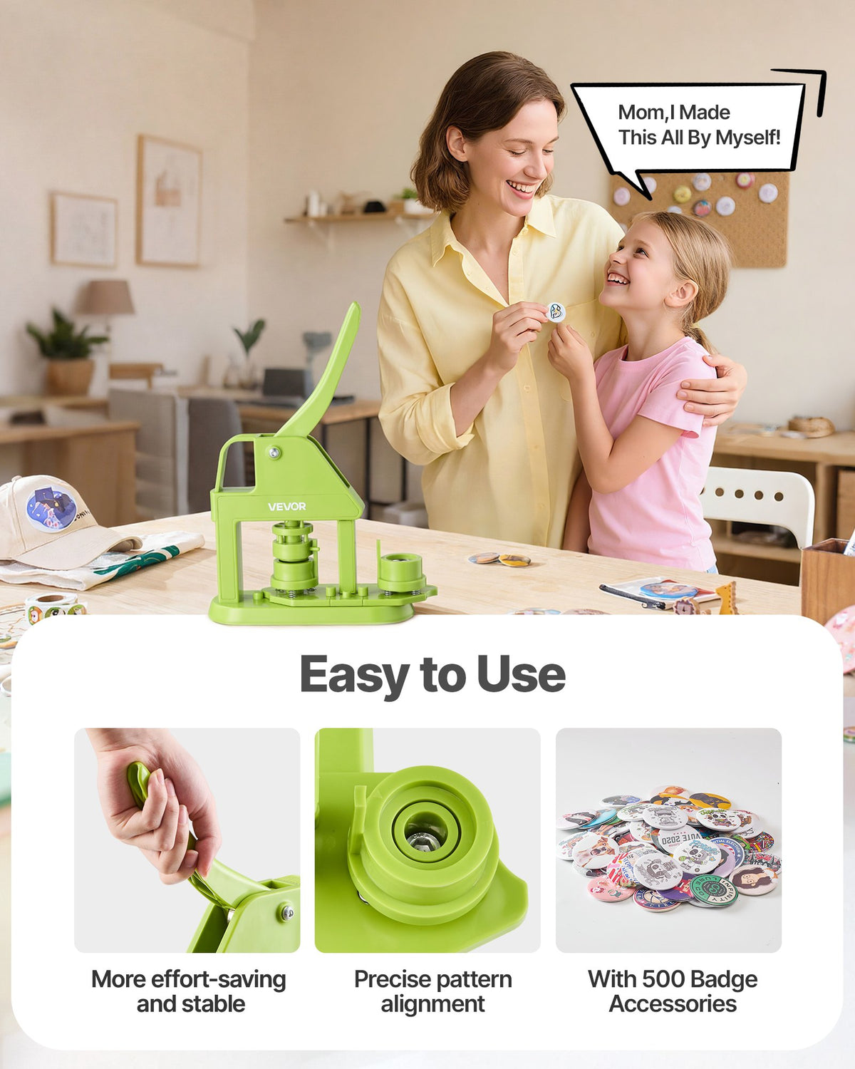 VEVOR Button Maker Machine, 25 mm, Plastic Pin Maker with 500pcs Button Parts, Mr. Panda Magic Book, Circle Cutter and Hex Wr