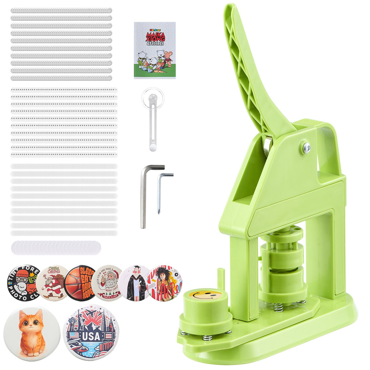 VEVOR Button Maker Machine, 25 mm, Plastic Pin Maker with 500pcs Button Parts, Mr. Panda Magic Book, Circle Cutter and Hex Wr