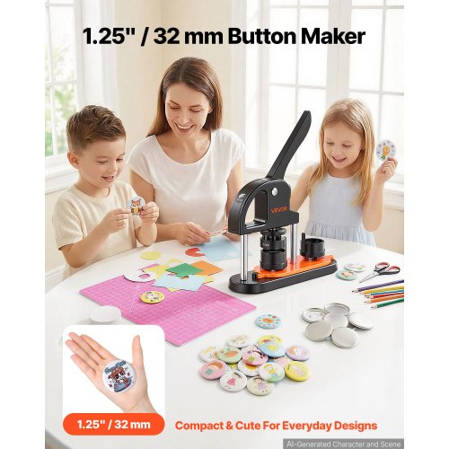 VEVOR Button Maker Machine, 1.25 inch/32mm Pin Maker, Installation-Free Badge Punch Press Kit, Children DIY Gifts Button Maki