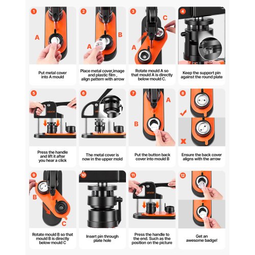 VEVOR Button Maker Machine, 1.25 inch/32mm Pin Maker, Installation-Free Badge Punch Press Kit, Children DIY Gifts Button Maki