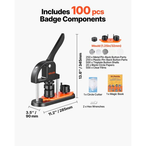VEVOR Button Maker Machine, 1.25 inch/32mm Pin Maker, Installation-Free Badge Punch Press Kit, Children DIY Gifts Button Maki