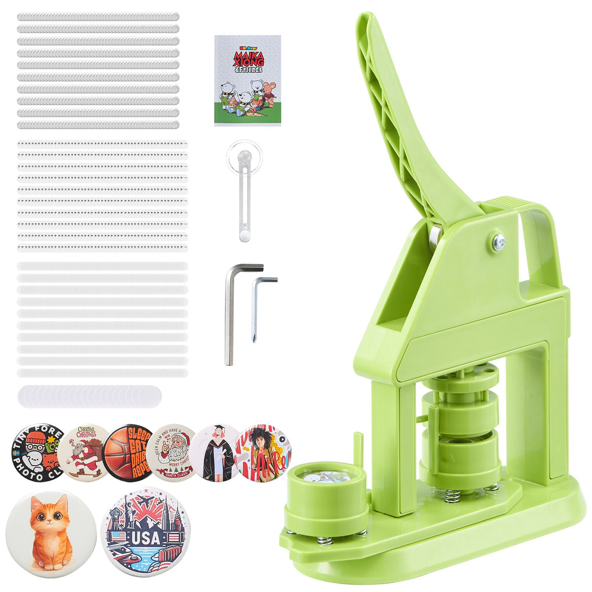VEVOR Button Maker Machine, 32 mm, Plastic Pin Maker with 500pcs Button Parts, Mr. Panda Magic Book, Circle Cutter and Hex Wr