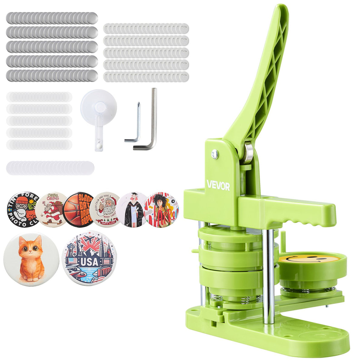 VEVOR Button Maker Machine, 75 mm, Plastic Pin Maker with 100pcs Button Parts, Mr. Panda Magic Book, Circle Cutter and Hex Wr