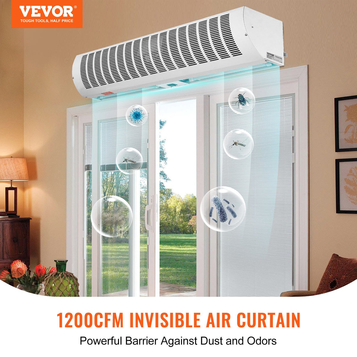 VEVOR 36" Industrial Air Door Blower, Dual-Speed 1200CFM, for Indoor Entryways, Includes Robust Limit Switch, Wall Mount Design, 110V Non-Heated, Simplified Installation
