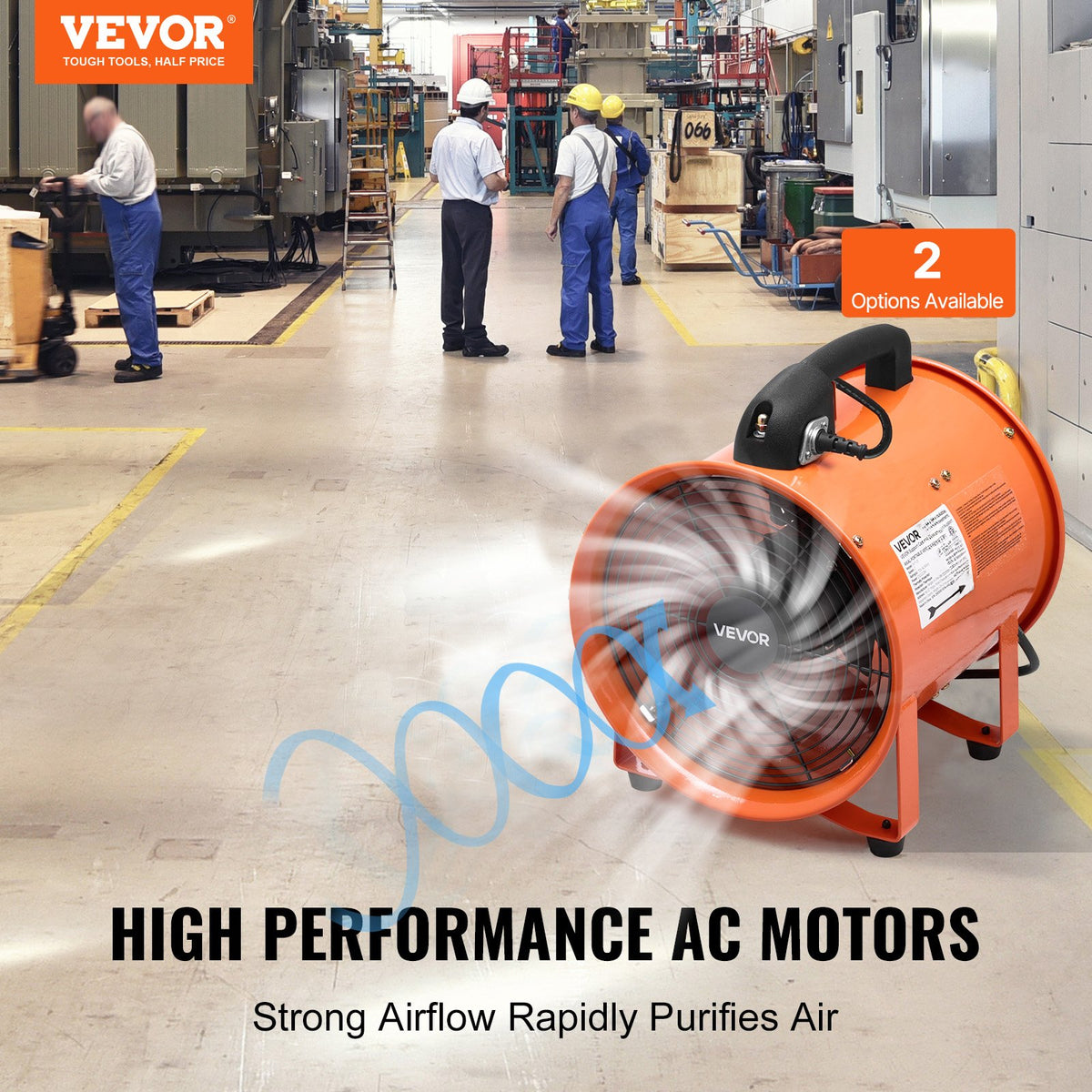 VEVOR Portable Ventilator, 12 inch Heavy Duty Cylinder Fan with 33ft Duct Hose, 560W Strong Shop Exhaust Blower 2894CFM, Industrial Utility Blower for Sucking Dust, Smoke, Smoke Home/Workplace