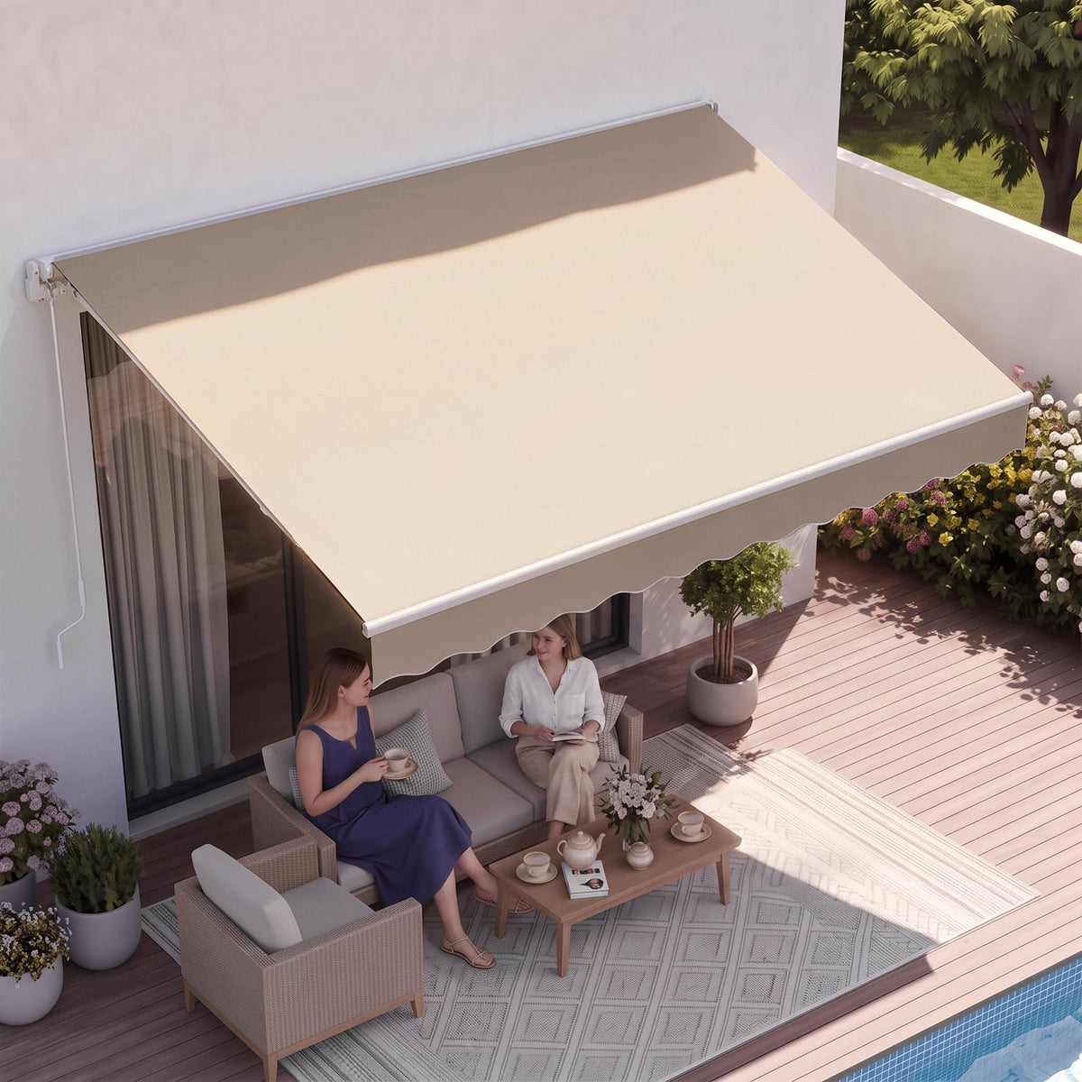 VEVOR Manual Retractable Awning, 13 x 8 ft Outdoor Patio Awning Retractable Sun Shade, Water-Resistant Polyester Patio Door Window Awning Sunshade Shelter with Crank Handle for Backyard, Balcony