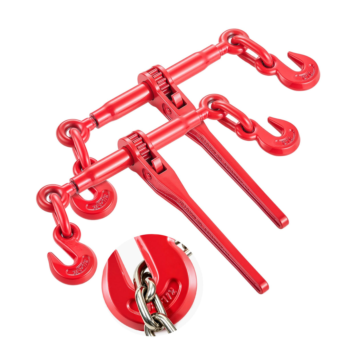 VEVOR 9215LBS 3/8" – 1/2" Ratchet Binders 9,215 LBS Secure Working Load, G70 Hooks and Adjustable Length, for Grade 70-80 Chains, Tie Down, Hauling, Towing, 2-Pack, Red