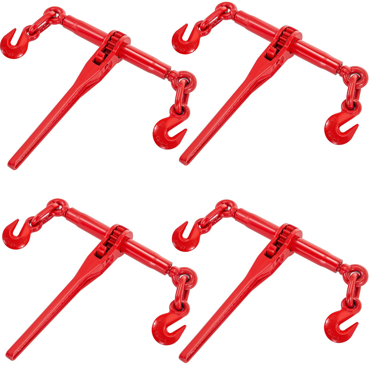 VEVOR 9215LBS 3/8\" – 1/2\" Ratchet Binders 9,215 LBS Secure Working Load, G70 Hooks and Adjustable Length, for Grade 70-80 Chains, Tie Down, Hauling, Towing, 4-Pack, Red