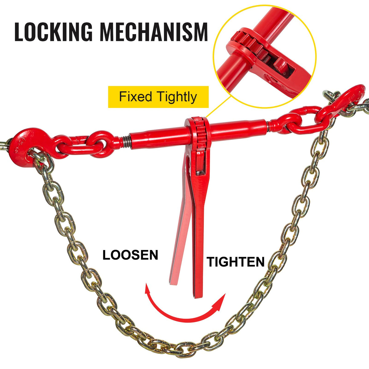 VEVOR 9215LBS 3/8\" – 1/2\" Ratchet Binders 9,215 LBS Secure Working Load, G70 Hooks and Adjustable Length, for Grade 70-80 Chains, Tie Down, Hauling, Towing, 4-Pack, Red