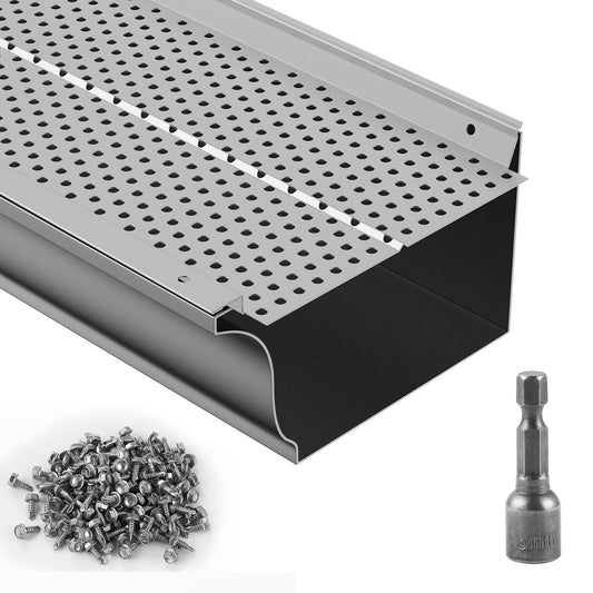 VEVOR Gutter Guard, 6 inch Width, Aluminum Leaf Filter DIY Gutter Cover, 26 PCS 104 ft Total Length, 0.157'' Hole Diameter & 0.02'' Thick Gutter Guards Fits Any Roof or Gutter Type