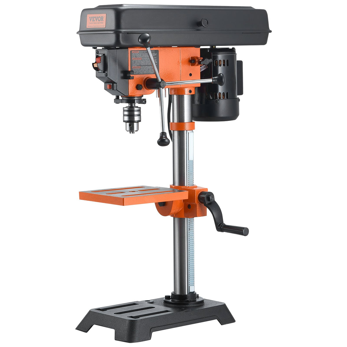 VEVOR Benchtop Drill Press, 3.2 Amp, 5-Speed Adjustable Drill Press with 650/1050/1800/2350/3100 RPM, 10-inch Swing, Cast Iron Frame, 0-45° Tiltling Worktable, Work Light, for Drilling Wood & Metal