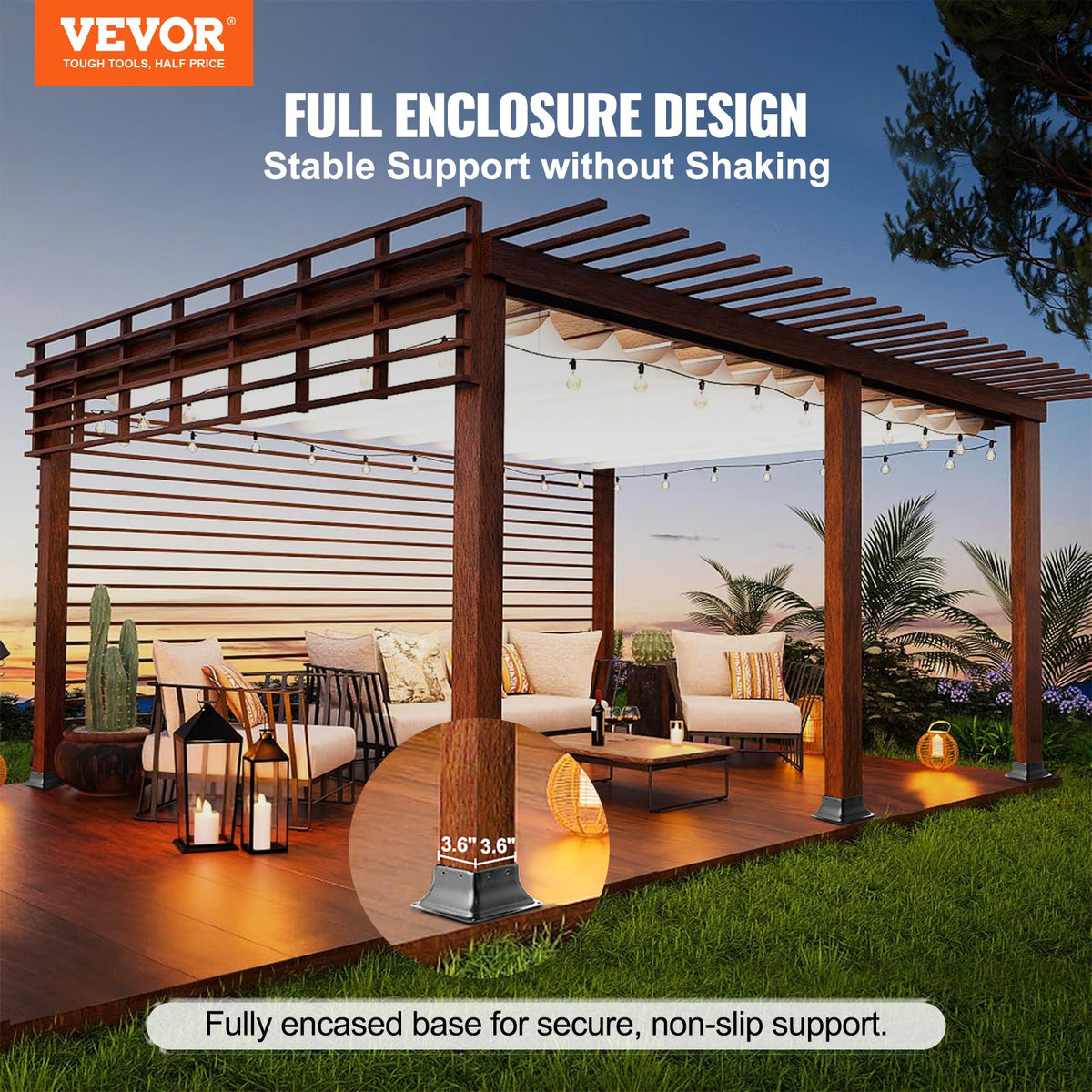 VEVOR 4x4 Post Base 4Pcs, Internal 3.6"x3.6" Heavy Duty Powder-Coated Steel Post Bracket Fit for Standard Wood Post Anchor, Decking Post Base for Deck Porch Handrail Railing Support